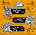 Set bookmarks or banners for coloring on Halloween with pumpkins owl Royalty Free Stock Photo