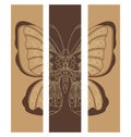 Set of bookmarks with caly tropical butterfly in chocolate colors Royalty Free Stock Photo