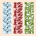 Set of bookmarks with floral ornaments. Flower pattern. Ornament of leaves