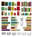 Set books objects. Side view from the front and open. Great collection for reading. Library or bookstore. Isolated on