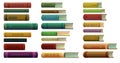 Set books objects. Side view. Great collection for reading. Library or bookstore. Isolated on white background. Vector.