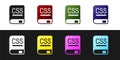 Set Books about programming icon isolated on black and white background. Programming language concept. PHP, CSS, XML Royalty Free Stock Photo