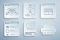 Set Books about programming, Search engine, Browser files, Web development, Flowchart and with shield icon. Vector Royalty Free Stock Photo