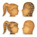 Set of bookshelves in the form of man and woman head.