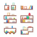 Set of bookshelves. Paper books. Vector flat illustration