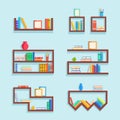 Set of bookshelves. Paper books. Vector flat illustration