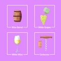 Set of Bordeaux Festival Icons Wine Wooden Barrel Royalty Free Stock Photo