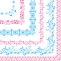 Set of borders with hearts and butterflies blue and pink