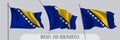 Set of Bosnia and Herzegovina waving flag on isolated background vector illustration Royalty Free Stock Photo