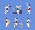 Set bot helper robot personal assistant diversity professions communication collection robot character artificial