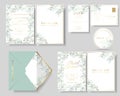 Set of botanical leaves wreath wedding invitation card.Green and mint color tone.