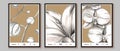 Set of botanical posters, prints, covers, wall art paintings. Watercolor lily, orchids. Monochrome color palette. Royalty Free Stock Photo