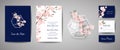 Botanical retro wedding invitation card, vintage Save the Date, template design of sakura flowers and leaves, cherry Royalty Free Stock Photo