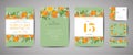 Set of Botanical wedding invitation card, vintage Save the Date, template design of orange, citrus fruit, flowers and leaves Royalty Free Stock Photo