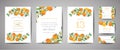 Set of Botanical wedding invitation card, vintage Save the Date, template design of orange, citrus fruit, flowers and leaves