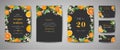 Set of Botanical wedding invitation card, vintage Save the Date, template design of orange, citrus fruit, flowers and leaves Royalty Free Stock Photo