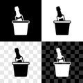 Set Bottle of champagne in an ice bucket icon isolated on black and white, transparent background. Vector Royalty Free Stock Photo