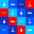 Set Bottle with magic elixir, Video game console, Ancient key for and Joystick arcade machine icon. Vector