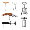 Set of bottle openers with wooden and metal handles