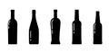 Set of bottle silhouettes,beverage containers.Alcohol drink icons on a white background.Simple romantic logo.Shape basis for the