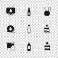 Set Bottle of water, Big bottle with clean, Jug glass, Water drop location, and speech bubbles icon. Vector Royalty Free Stock Photo