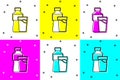 Set Bottle of water with glass icon isolated on color background. Soda aqua drink sign. Vector Royalty Free Stock Photo