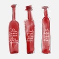 Set of bottle wine - watercolor bottles hand drawn art Royalty Free Stock Photo