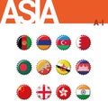 Set of 12 bottlecap flags of Asia A-I. Set 1 of 4 Royalty Free Stock Photo