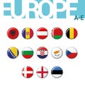 Set of 13 bottlecap flags of Europe A-E. Set 1 of 4. Royalty Free Stock Photo