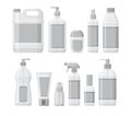 Set of bottles with antiseptic and hand sanitizer. Washing gel and spray. Personal protective equipment during epidemic. Mockup Royalty Free Stock Photo