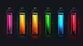 Set of bottles with colored liquids, Vector illustration in neon batteries style, Generative AI illustrations Royalty Free Stock Photo