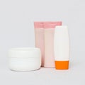 set of bottles of cosmetic products