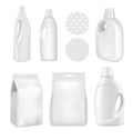 A set of bottles of detergents for washing. Blank plastic bottle for laundry detergent. Vector bottle for your design