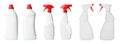 Set with bottles of different cleaning products on white background, banner design. Household chemicals Royalty Free Stock Photo