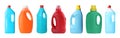 Set with bottles of different cleaning products on white background, banner design. Household chemicals Royalty Free Stock Photo