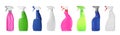 Set with bottles of different cleaning products on white background, banner design. Household chemicals Royalty Free Stock Photo