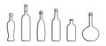 Set Of Bottles Of Different Shapes With A Narrow Neck. Glass Bottles For Various Drinks; Different Liquids. Vector Image Isolated