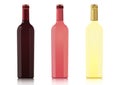 Set of bottles of different types of wines without labels, vector realistic drawing. Bottle of red wine, bottle of rose Royalty Free Stock Photo