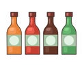 Set of bottles with hot sauce. Seasoning for food. Vector cartoon object