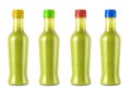 Set of bottles of hot sauce is spilling liquid on white background with clipping path Royalty Free Stock Photo