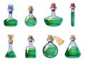 Set of Bottles magic liquid potion fantasy elixir. Game icon GUI for app games user interface. Vector illstration Royalty Free Stock Photo