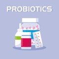 Set of bottles medicines probiotics