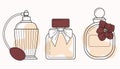 Parfum bootles icons line vector set. Line Art glass containers for aromatic liquids. Collection of toilet water