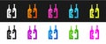 Set Bottles of wine icon isolated on black and white background. Vector Illustration Royalty Free Stock Photo