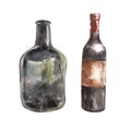 Set A bottles of wine. Isolated on white background. Hand drawn watercolor illustration. Royalty Free Stock Photo