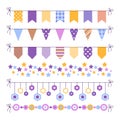Set of bounting flags, stars and circles decorative elements on white background. Collection for birthday greeting cards Royalty Free Stock Photo