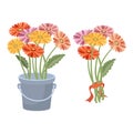 A set of a bouquet of flowers. Gerberas. Vector illustration.