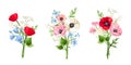 Set of bouquets of colorful flowers. Vector illustration Royalty Free Stock Photo