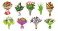 The set of bouquets of flowers, tulips Royalty Free Stock Photo