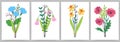 A set of bouquets with snowdrops, daffodils, peonies. Rectangular templates with flowers, leaves, branches Royalty Free Stock Photo